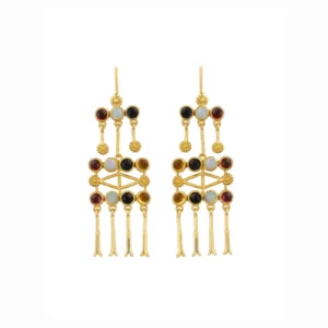 Boucles d’oreilles Frida – Grenat rose, Opale, Topaze bleu London & Citrine