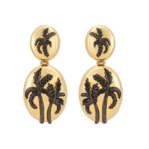 Boucles D'Oreilles Palm Or Et Rhodium Noir
