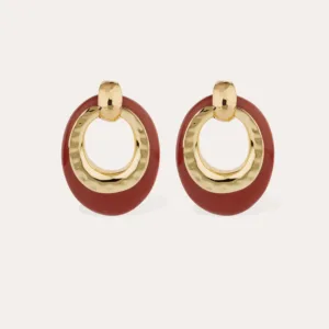 Boucles d'oreilles Selva grand modèle acétate dorées - Ocre rouge